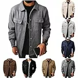 UHouse Jacke Herren Wolle Hemdjacke Freizeit Übergangsjacke mit Brusttaschen Herbst Kurzmantel Bequeme Winterjacke Wollmantel Kurz Mantel Einfarbig Freizeitjacke Winter Overshirt Dunkelgrau L
