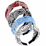 Stirnbänder für Frauen und Mädchen - Boho Wide Knot Turban Stoff Haarband, No Slip Elastische Haare Hoops, Mode Haarschmuck für Erwachsene 4Pcs
