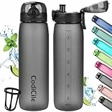 CodiCile Trinkflasche 1L, Wasserflasche 1L BPA-Frei, Auslaufsichere 1 Liter Trinkflasche, Tritan Sportflasche mit Filter für Fitness,Laufen, Schule, im Freien schwarz