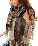 Tuopuda Damen Schal Kariert Pashmina XXL Stolen übergroßer Herbstschal Winterschal Karo Tartan Schultertuch Plaid Deckenschal Modeschal Weicher Warmer Oversized Fransen Poncho, S