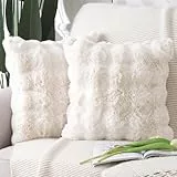 Madizz 2er Set Sanft Plüsch Kurze Wolle Samt Dekorativ Zierkissenbezüge Luxus Stil Kissenbezug für Sofa für Schlafzimmer Creme Weiß 40x40 cm