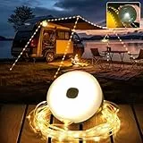 MUSUNIA Campinglampe Lichterkette Aufrollbar, 10M LED Camping Lichterkette Tragbare, USB Wiederaufladbare Wasserdichte Campinglampe Lichterkette für draußen oder fürs Campen (Warmes Licht)