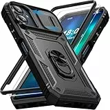 Giyer Panzerhülle für Samsung Galaxy A06 Hülle mit Schutzfolie, Handyhülle mit Kameraschutz 360° Metall Ring Ständer, Stoßfest Schutzhülle für Samsung A06 5G Case Cover Tasche (Schwarz)
