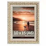 VictoR Vintage Bilderrahmen „Rubens“ in 10x15 cm (A6) Gold Beige - Leiste: 30x20mm - Echtglas - Fotorahmen Barock - Antik - Bilderrahmen 10x15 Gold