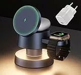 iVANKY 4-in-1-Wireless-Ladegerät für iPhone 17 Ladestation mit Nachtlicht, 15 W 3-in-1-Reiseständer für MagSafe-Magnetladegerät für iPhone 17/16/15/14, Apple iWatch, Airpods (Mit 33W Netzadapter)