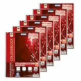 Stylex 43889-P6 - Collegeblock kariert, 6 Stück in DIN A4, je 80 Blatt mit 60 g/m² mit Spiralbindung