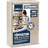 WoldoClean Modelliermasse & Töpferton lufttrocknend Weiß 2,5 kg - Air Dry Clay, Ton ohne Brennen, selbsthärtend & rissfest