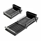 Erreke Abtropfgestell Geschirr, Geschirrabtropfgestell, Abtropfgestell Geschirr Klein, Ausziehbar, Ausläufe in die Spüle, Rost Edelstahl Besteckhalter, Abtropfständer Kompakt 28x20cm Farbe Schwarz