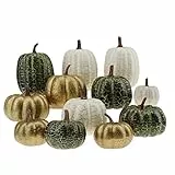 Kepfire Thanksgiving Künstlich Glänzend Riss Kürbisse Fälschung Schaum Halloween Herbst Kernstück 12Pcs Sortiert Größen Kunststoff Tisch Dekoration