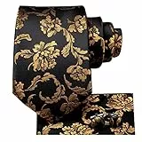 Hi-Tie Herren Krawatten-Set, Einstecktuch und Manschettenknöpfe, in Geschenkbox, silberfarben/Schwarz/Grau, 178 cm (70 Zoll), Schwarz /, XL