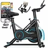 SLUNSE Heimtrainer Fahrrad mit App, Einstellbarer Magnetischer Widerstand Hometrainer Fahrrad, Leise & Bequem Ergometer Heimtrainer mit Hantelablage, Zugschnur*2, große rutschfeste Matte, Bis 180KG