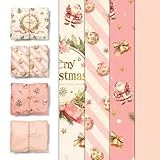NICROHOME EUR 24 Blatt Weihnachten Geschenkpapier, Rosa Seidenpapier mit Schleife und Weihnachtsmann-Muster, Geschenkpapier für Weihnachtsfest Kleine Geschenke für Mädchen und Frauen (15 x 20 Zoll)