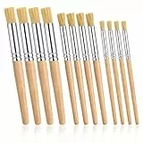 12 Stück Schablonierpinsel, Stupfpinsel Borstenpinsel Pinsel Rund Schablonierpinsel-Set Tupfpinsel Rundpinsel Set Naturborsten Pinsel 3 Größen Malpinsel Künstlerpinsel für Acrylmalerei DIY Crafts