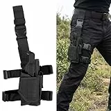 Pistolenholster Beinholster für Rechtshänder, Verstellbarer Tactical Waffenholster mit Magazinbeutel, Robuster Holster Pistole aus Oxford-Gewebe, Beinholster Kostüm (Schwarz)