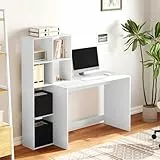 WOLTU Schreibtisch mit Regal & Stauraum, Computertisch Homeoffice, Weiß, Bürotisch fürs Arbeitszimmer Schlafzimmer, 140x50x134 cm