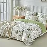 Tokokimo Bettwäsche 135x200 4teilig Bettbezug - Bettwäsche-Sets 135 x 200 cm 2er Set mit 2 Kissenbezüge mit Reißverschluss 80x80 - Üppige Garten Blumen Designs, Grün