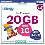 LEBARA Handytarif Hello! Amazon | 20 GB Datenvolumen | 4,99€ mtl. | 5G mit bis zu 50 Mbit/s | Allnet-Flat Telefonie & SMS Deutschland inkl. EU-Roaming | 50 Auslandsminuten