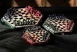 Sunrise Chess & Games Dreier-Schachset Klein, Tricolor, Reiseschach, Holzfiguren, Pädagogisch