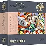 Trefl - Holzpuzzle: Weihnachtskätzchen - 500+1 Teile, Wood Craft, Holzbastelei, unregelmäßige Formen, 50 Weihnachtsfiguren, modernes Premium-Puzzle, DIY, Spaß für Erwachsene, holzpuzzle Erwachsene