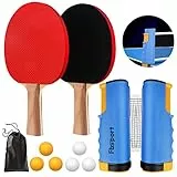 FBSPORT Profi Tischtennis-Set, 2 Tischtennisschläger + einziehbares Netz + 6 Tischtennisbälle + 1 Tragetasche, Tischtennisschläger Set für Kinder Erwachsene Familien Erwachsene