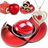 goldmiky Ewige Rose mit Schmuck, Konservierte Rose Blumen Box,Frauen Muttertagsgeschenk für Mama Valentinstag Hochzeitstag Weihnachten Geschenk für Weihnachtsgeschenke für Mama (Roter Apfel)