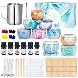 Kerzen Selber Machen Set, Kerzenherstellung Kit, Duftkerze Geschenke Set mit 480g Bienenwachs,9 Kerzendosen 6 Duftöl,8 Farbblöcken,Wachsschmelztopf, Candle Making Kit für Erwachsene und Anfänger