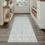 PureCozy Vintage Blauer Teppich Flur Läufer 60x180cm Teppichläufer Boho Waschbarer Carpet Weich rutschfest Lang Teppiche Küche Schlafzimmer Bettvorleger Büro Kurzflor Tepich