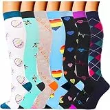 HBselect Kompressionsstrümpfe Damen und Herren - 7 Paar, Kompressionssocken Stützstrümpfe für Sport, Laufen, Flug, Reise, Radsport, Kniestrümpfe, Thrombosestrümpfe Damen Bunt