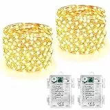 Joomer Lichterkette Batterie 5M, 2 Stück 50 LED Silberfaden Weihnachtsbeleuchtung Außen Timer, 8 Modi Lichterkette Weihnachtsbaum Weihnachtsdeko Wasserdicht für Innen Garten Party Festival, Warmweiß