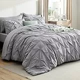 Bedsure Bettdecke in voller Größe in Einer Tasche, grau, 8-teiliges Set – 1 komplette Bettdecke (213 x 213 cm), 2 Kissenbezüge, 1 Bettlaken, 1 Spannbetttuch, 1 Bettrock, 2 Kissenbezüge.