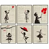 INFUNLY 6er Set Wandkunstdruck „Banksy Girl“ Ungerahmt Graffiti Poster Mit Rotem Ballon 8x10 abstrakte Moderne Leinwandgemälde In Schwarz Und Grau Für Wohnzimmer Schlafzimmer Büro Zimmerdekoration