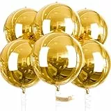 PartyWoo Luftballons Gold, 6 Stück Folienballons, 22 Zoll Riesige 4D Rund, Groß für Geburtstagsdeko, Hochzeitsdeko, Partydeko (Gold)