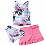 AIDEAONE Kinder Badeanzüge Mädchen Bikini mit Rock Entzückende Schwimmkostüm Hawaii Bequeme Badebekleidung für Mädchen 9-10 Jahre Strand im Freien