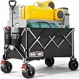 Overmont Faltbar Bollerwagen Klappbar Handwagen - mit Geländegängige Breite Räder - bis 150 kg Tragkraft - für Camping Sport Einkaufen Garten Schwarz
