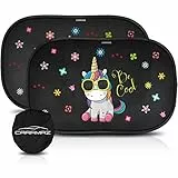 CARAMAZ Sonnenschutz Auto Baby mit zertifiziertem UV Schutz, universell passend 48 x 30 cm, 2 Stück Sonnenblende, mit Saugnäpfen, Motiv: Einhorn