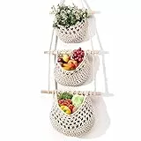 Cimvidi Hängende Obstkörbe, 3 Stöckiger Obst Hängekorb, Handgewebte Hängende Aufbewahrungskörbe für Küche, Wohnzimmer, Badezimmer, Schlafzimmer