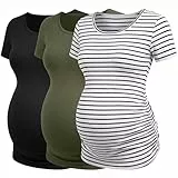 Love2Mi 3er Pack Kurzarm Umstandsshirt Umstandsmode Tshirt Einfarbig Schwangerschafts Kleidung