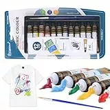 Caelura Textilfarbe Waschmaschinenfest, 12 x 7ml Stofffarben Waschfest, Stoffmalfarben Waschfest mit 1 Pinsel | Zum Bemalen von verschiedenen Textilien