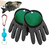 LIMEOW 1 Paar 19cm Angelhandschuhe Raubfisch Stichfeste Bissfest Wasserdicht Angelhandschuh mit 1 Stück Magnetverschluss Anti-Schnitt Rutschfesten Handschuh für Den Sicheren Umgang Hecht Wels(schwarz)