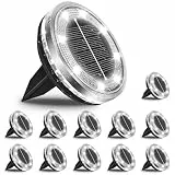 Bowfar 12 Stück Solar Bodenleuchten Aussen, IP65 Wasserdicht Solarlampen 12 LEDs Gartenbeleuchtung Solar Mit Upgrade Solarpanel, Kaltweiß Solarleuchten für Garten, Rasen, Gehweg, Patio, Auffahrt