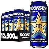 Rockstar Energy Drink Blueberry Geschmack - Koffeinhaltiges Erfrischungsgetränk für den Energie Kick, EINWEG (12 x 500ml) (Verpackungsdesign kann abweichen)