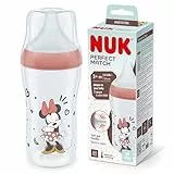 NUK Perfect Match Babyflasche | Ab 3 Monate | Passt sich dem Baby an | Temperature Control | Anti-Colic | 260 ml | BPA-frei | Silikontrinksauger, Medium | Disneys Micky Maus [rot]