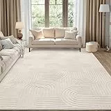 Enyhom Wohnzimmer Teppich 200 x 290 cm, Extra Großer Kurzflor Teppiche Matte Weicher Moderner Pflegeleicht Waschbar Teppiche für Schlafzimmer Kinderzimmer, Beige