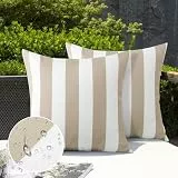 Sungeek 2er Set Wasserdicht Streifen Kissenbezüge, Dekorativ Outdoor Kissenbezug Kissenhülle Deko Couchkissen Sofakissen Zierkissenbezüge für Sofa Wohnzimmer Balkon Garten Auto (45x45cm, Beige)