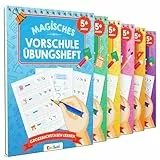 Edubini Magische Vorschule Übungshefte ab 5 Jahren für Junge & Mädchen - [6 Hefte + Stift] - Wiederverwendbare Schreiblernhefte für Vorschule - Buchstaben lernen, Schreiben lernen (6er Set)