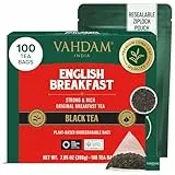 VAHDAM, English Breakfast Schwarz Tee (100 Teebeutel) Hohe Koffein, Glutenfrei | Kräftiger & Robuster Schwarzer tee - Kaffee-Ersatz | Verpackt in Indien | Brühen Sie Heiß, Eis oder Kombucha Tee