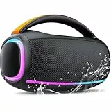 Ajblg Bluetooth Lautsprecher mit Licht, 80W Musikbox Bluetooth, Dualen Bass-Treibern, 8000mAh großer Akku, IPX7 Waterproof, TWS, AUX, TF, Bluetooth Box Geeignet Outdoor/Party/Baustelle