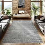 SIMPEX Outdoor Teppich Wetterfest, Wohnzimmer, Schlafzimmer, Wintergarten, Kurzflor Grau, Hoch-Tief-Effekt, weich & waschbar, Outdoor geeignet, 160x230 cm
