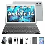 KADYBE Tablets, Android Tablet 10 Zoll mit 64GB ROM (1TB TF), Octa-Core, WiFi 6 & BT 5.0, 7000mAh Akku, Dual Kamera –Tablet mit Tastatur, Maus, Stift & Hülle, Tablett PC - Silber