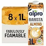 Alpro Barista Mandeldrink – Vegan und laktosefrei – Reich an Ballaststoffen – Mit Calcium und Vitaminen – UHT – 8 x 1 L